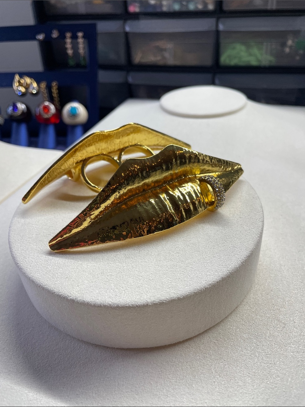 Gold/ Silver Lip Double-Band Statement Ring